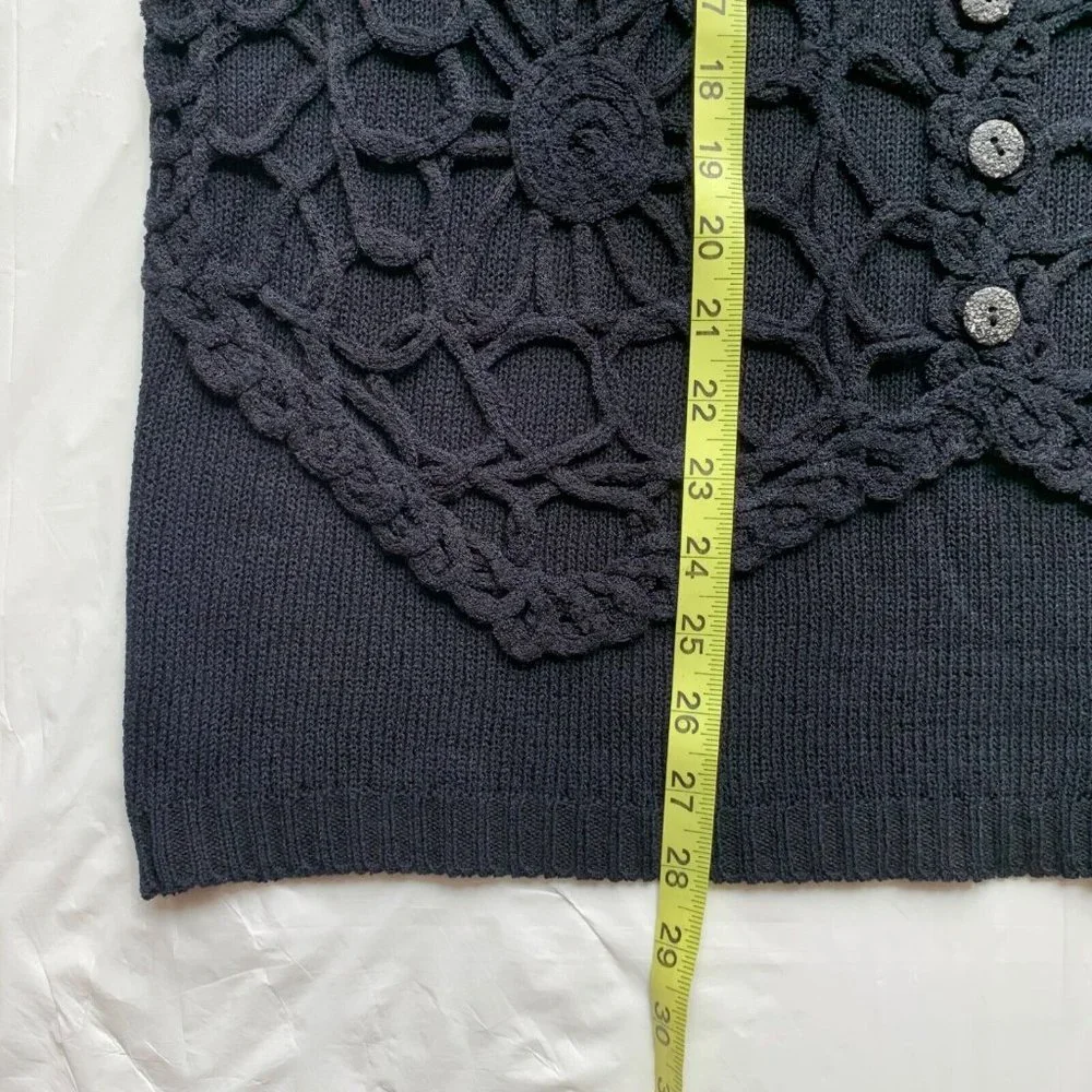 Vintage Ce'Ci Sweater Womens‎ M/L Black Crochet Chunky Knit Linen Blend Boho NEW